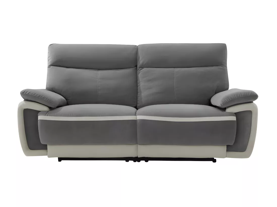 Canapés 3 places 2 places et un fauteuil relax électrique en velours METTI - Gris et bandes écru