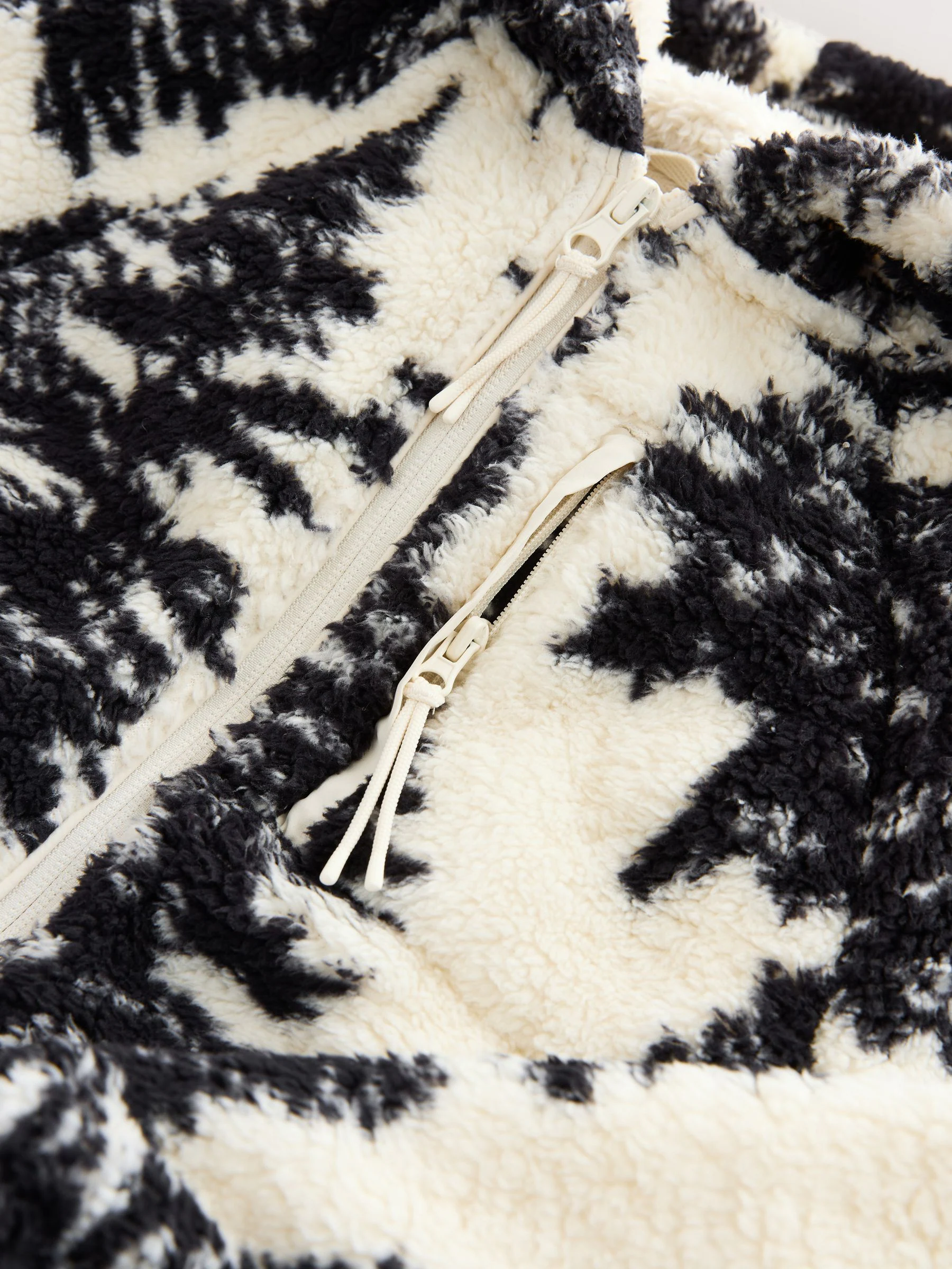 Black/Cream Tree Print - Matching Family Hooded Zip Borg Fleece Jacket (3-16yrs)