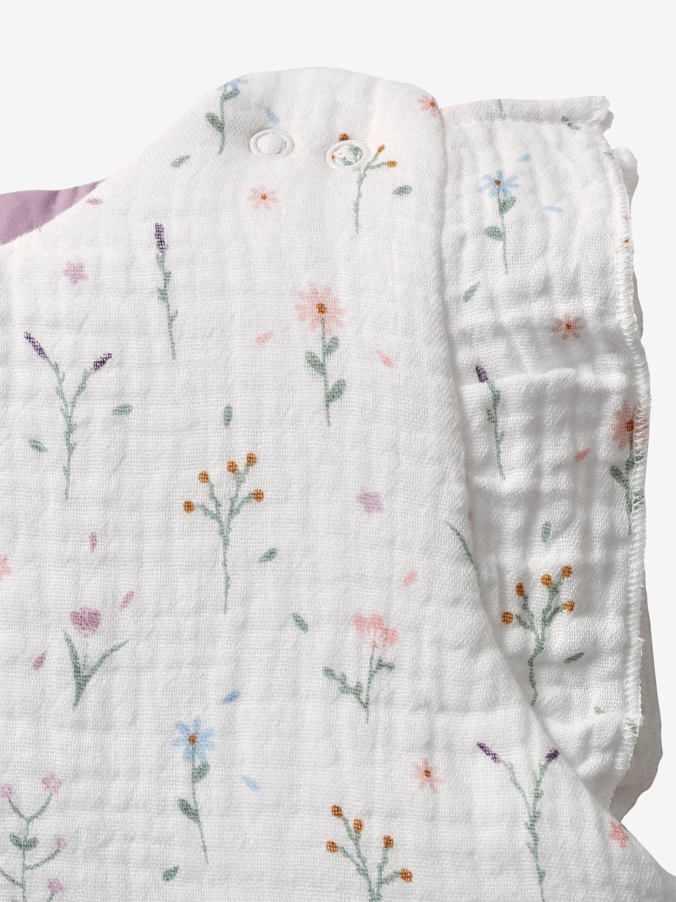 Cardigã sem mangas Sweet Provence em chiffon de algodão branco claro com estampa.
