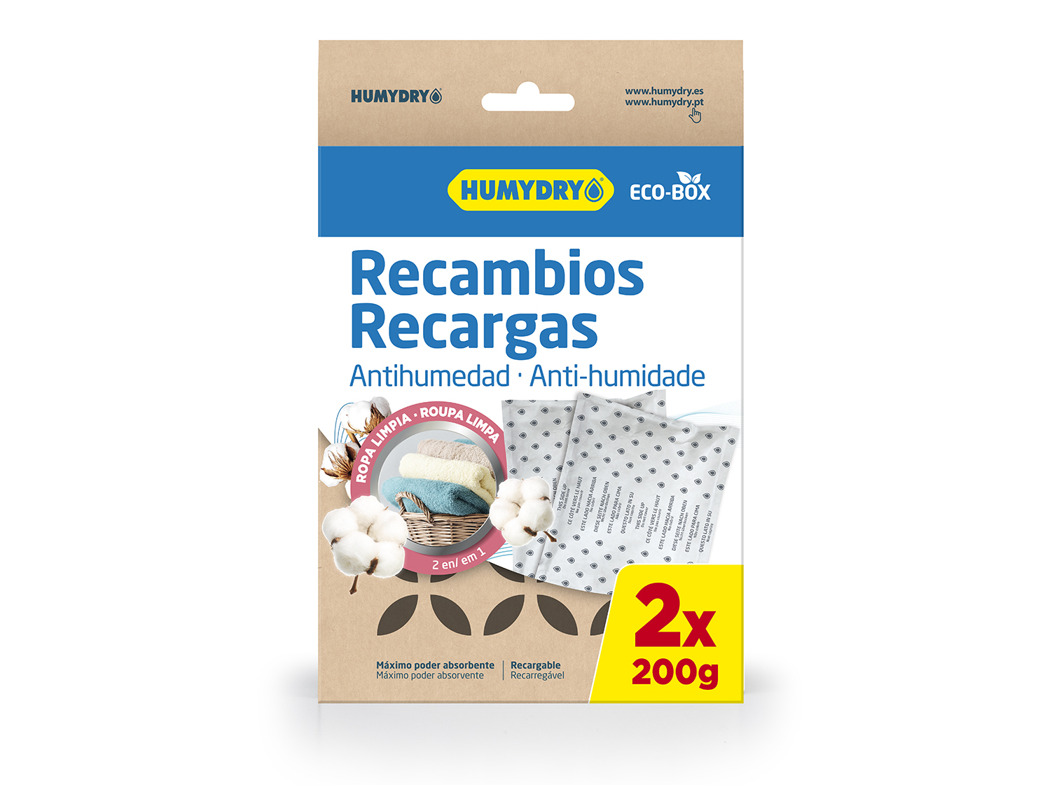 RECARGA ANTI HUMIDADE HUMYDRY ECOBOX 2X200G ALGODÃO