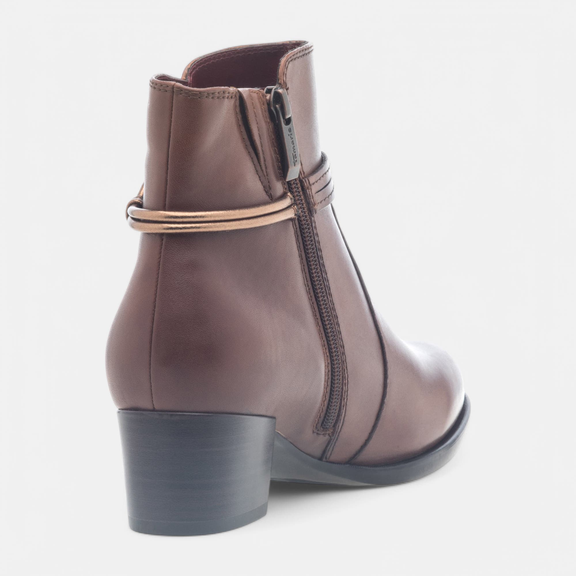 Bottines à talon Femme en cuir cognac
