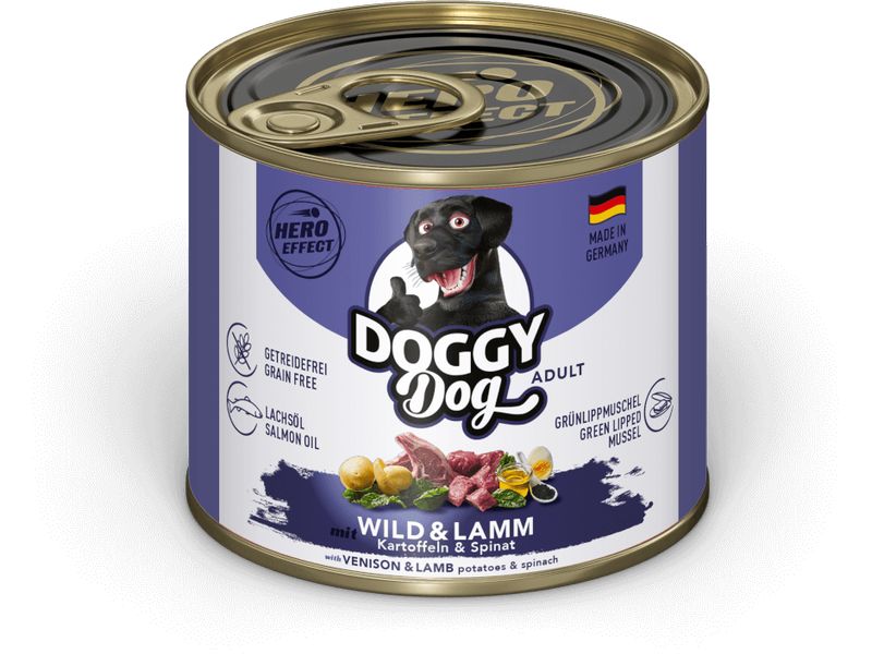 DOGGY Dog Nassfutter Dose Wild, Lamm Adult 200 g Alleinfuttermittel für ausgewachsene Hunde