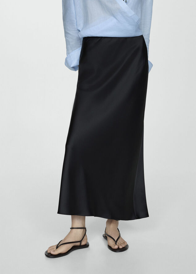 MANGO Midi satin skirt Black