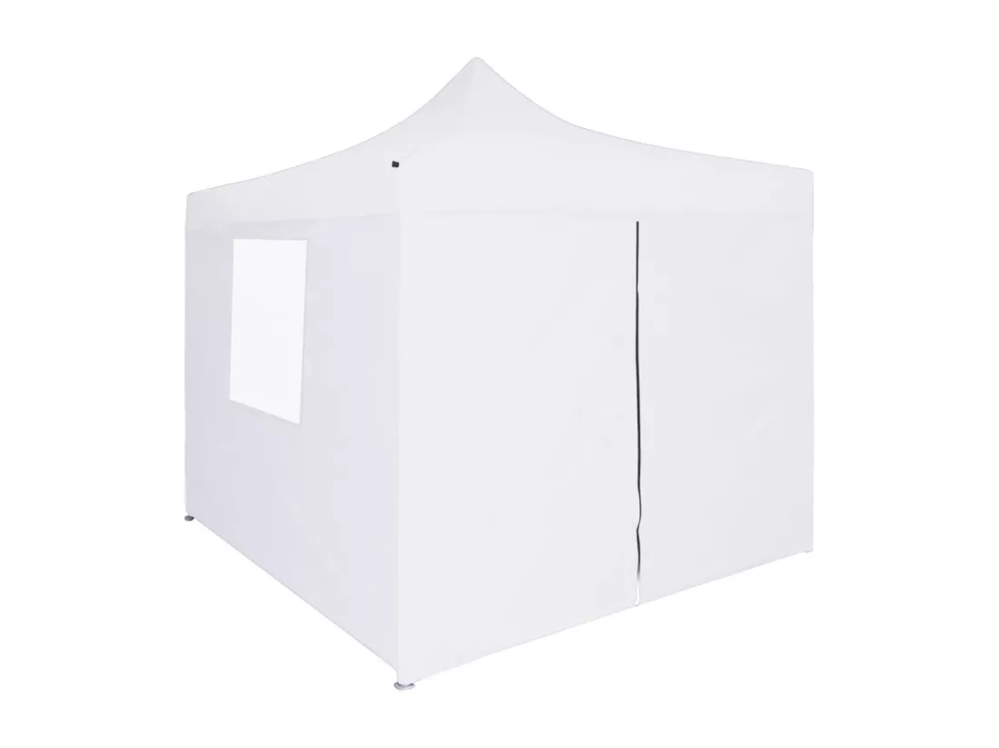 Tente de réception pliable avec 4 parois 3x3 m Acier Blanc