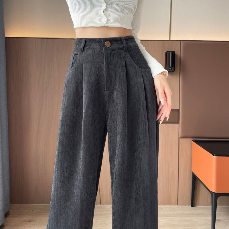 Jaqmine - Hoge taille effen corduroy wijde broek