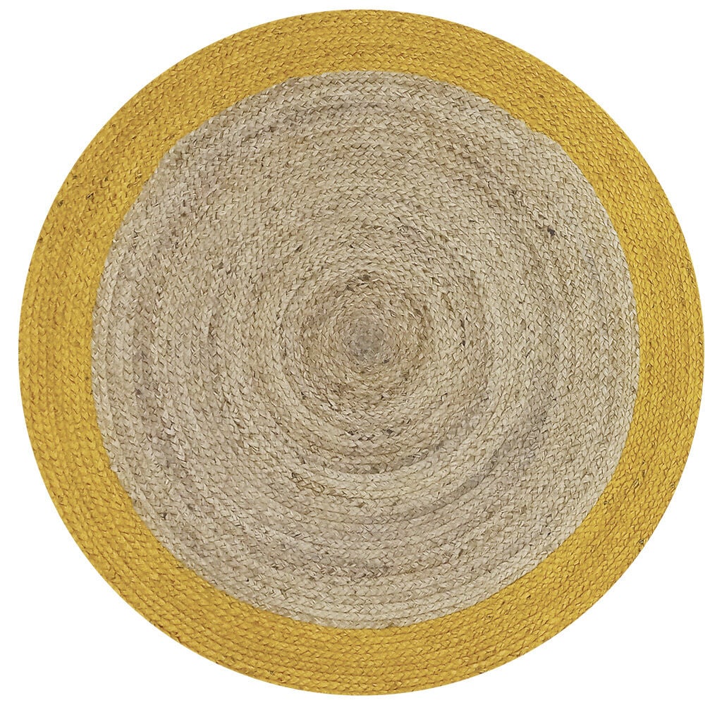 Tapis rond jute bordure jaune Ø90cm