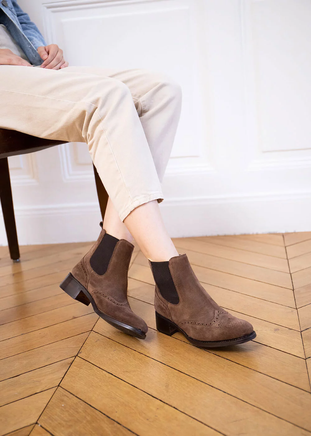 H WING TIP CHELSEA CUIR VELOURS MARRON