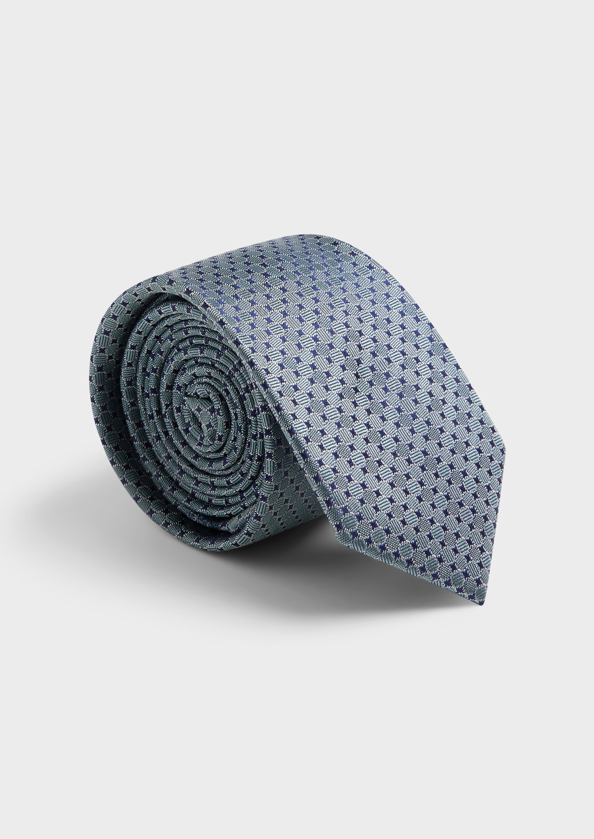 Cravate large en soie bleu marine à motifs géométriques bleu céruléen
