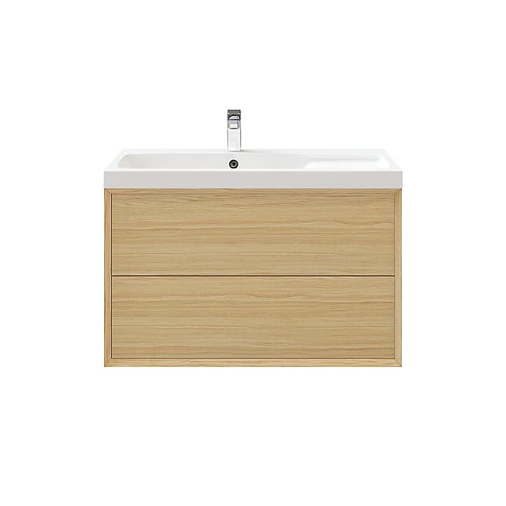 Meuble sous vasque à suspendre GoodHome Avela placage chêne 100 cm + plan vasque Mila