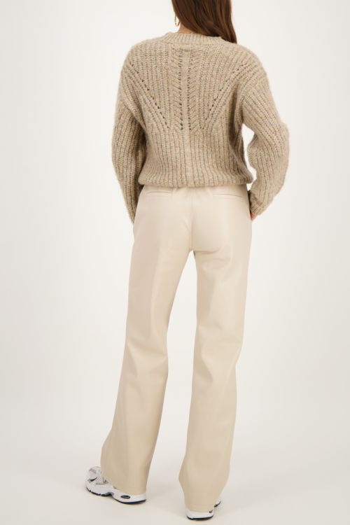 Beige leatherlook wide leg broek