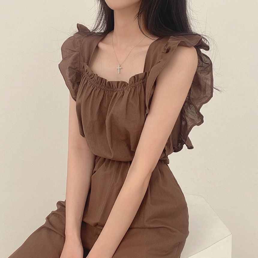 palajana - Mouwloze jumpsuit met ruches en effen motief