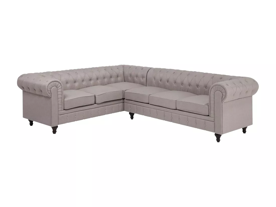 Canapé d'Angle à gauche en Tissu Beige Housse Amovible Assise Large Chesterfield