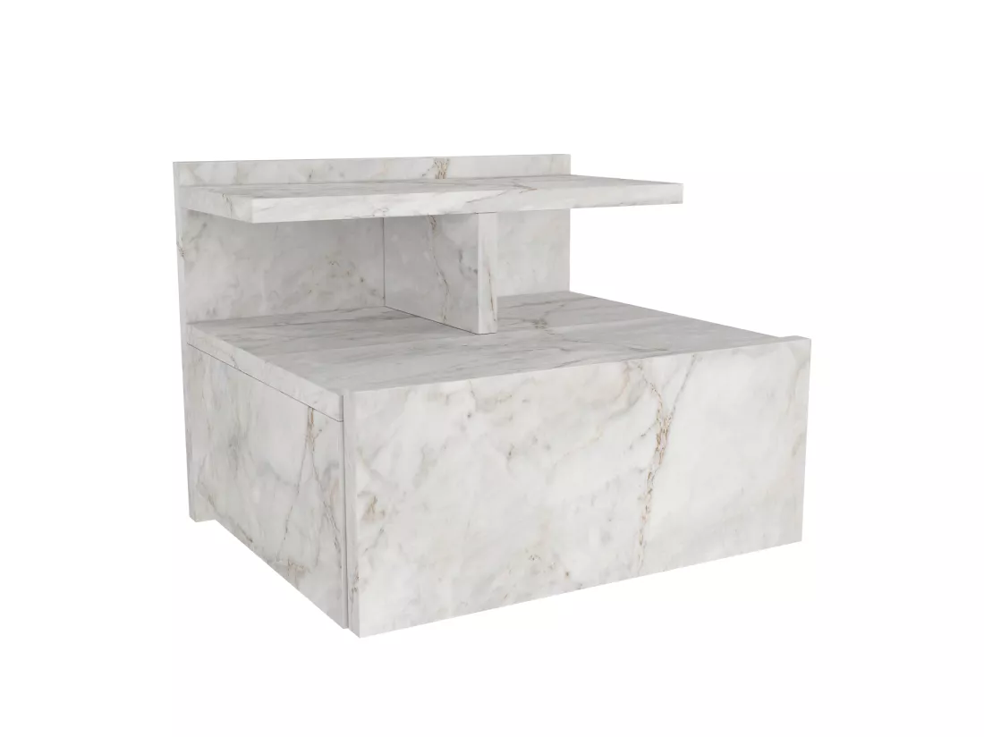 Table de chevet suspendue - 1 tiroir - Effet marbre blanc - AZELNO