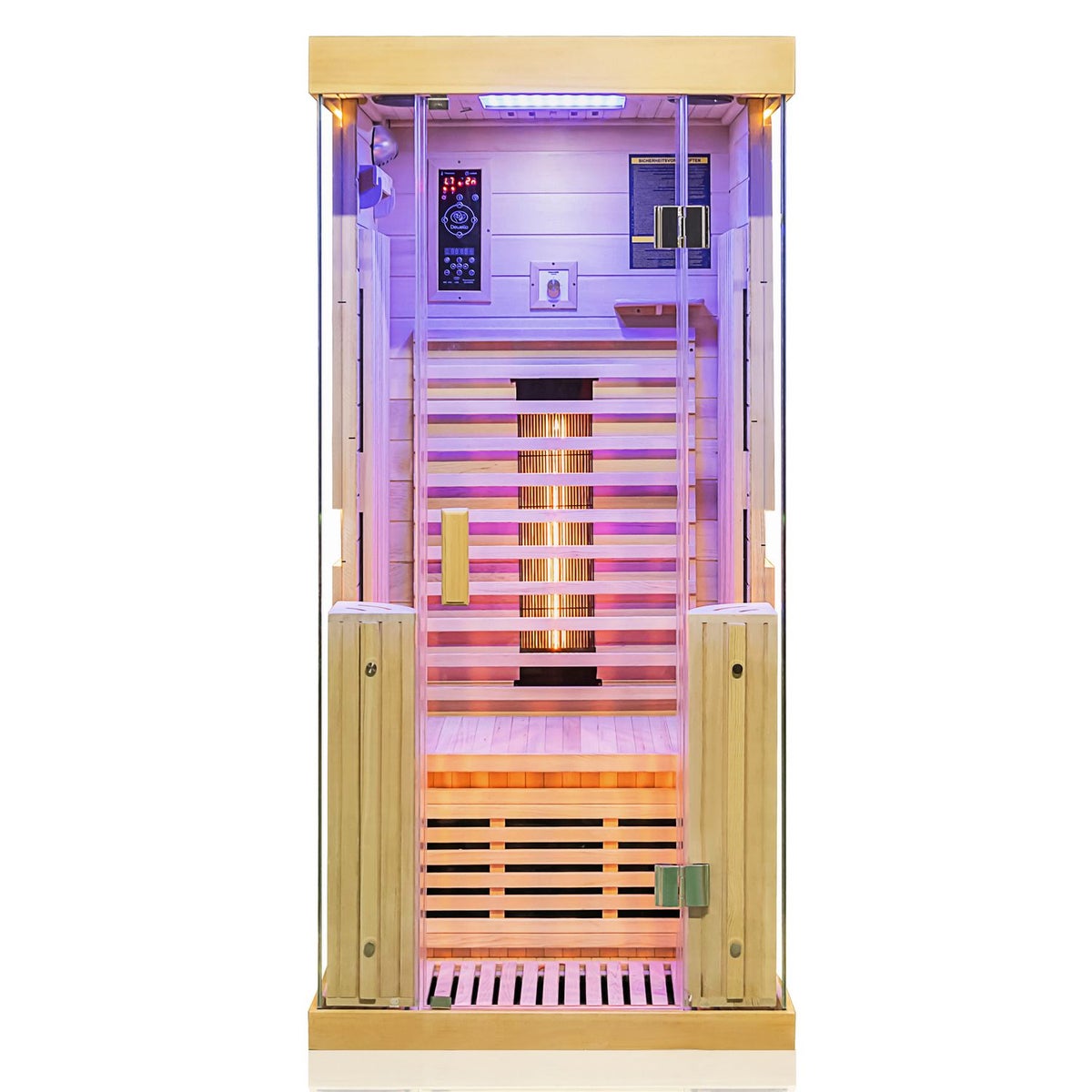 Dewello® Infraroodcabine Infraroodsauna KINGSTON 90cm x 90cm incl. 3 full spectrum emitters, 4 koolstof emitters, gekleurd licht, LED