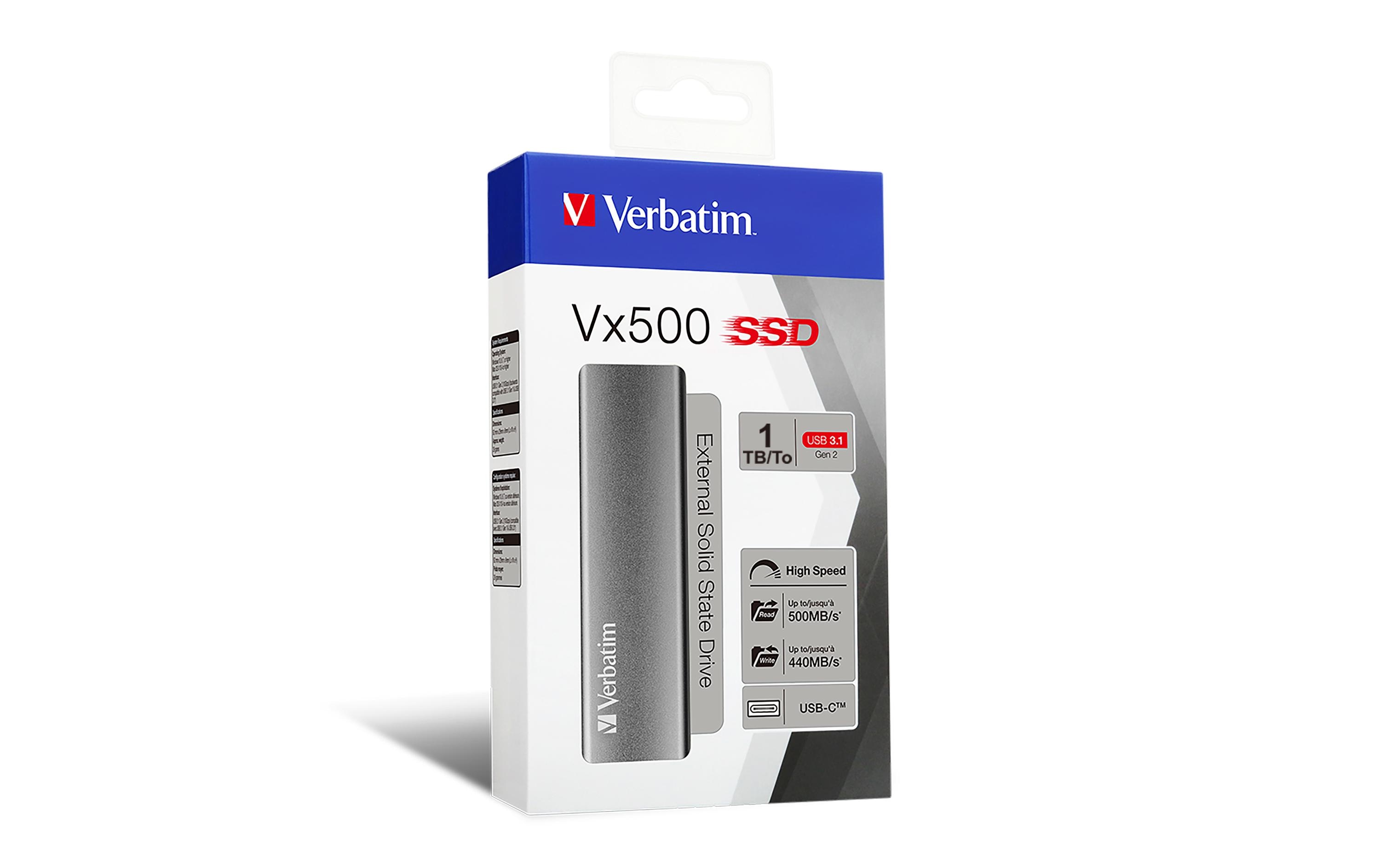 Externe SSD VX500 1000 GBExterne SSD mit USB 3.2 Gen 2 und Aluminiumgehäuse