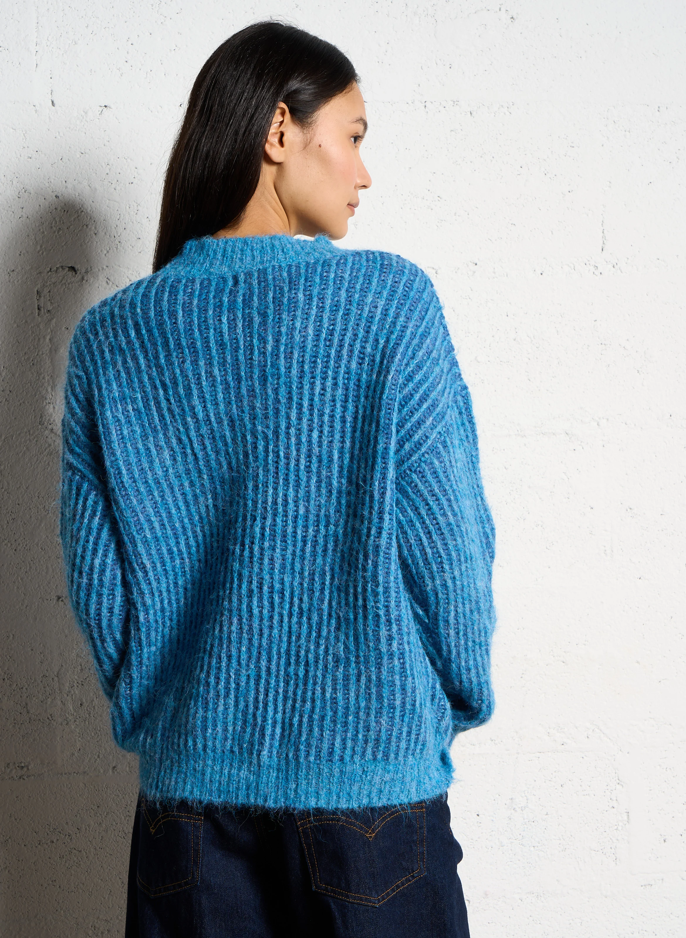 Pull droit en maille | Bleu