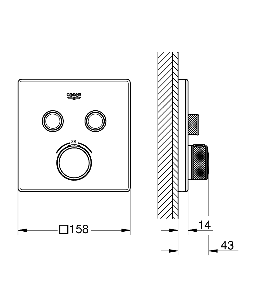 Grohe Grohtherm SmartControl douchethermostaat met omstel 2-weg vierkant wit