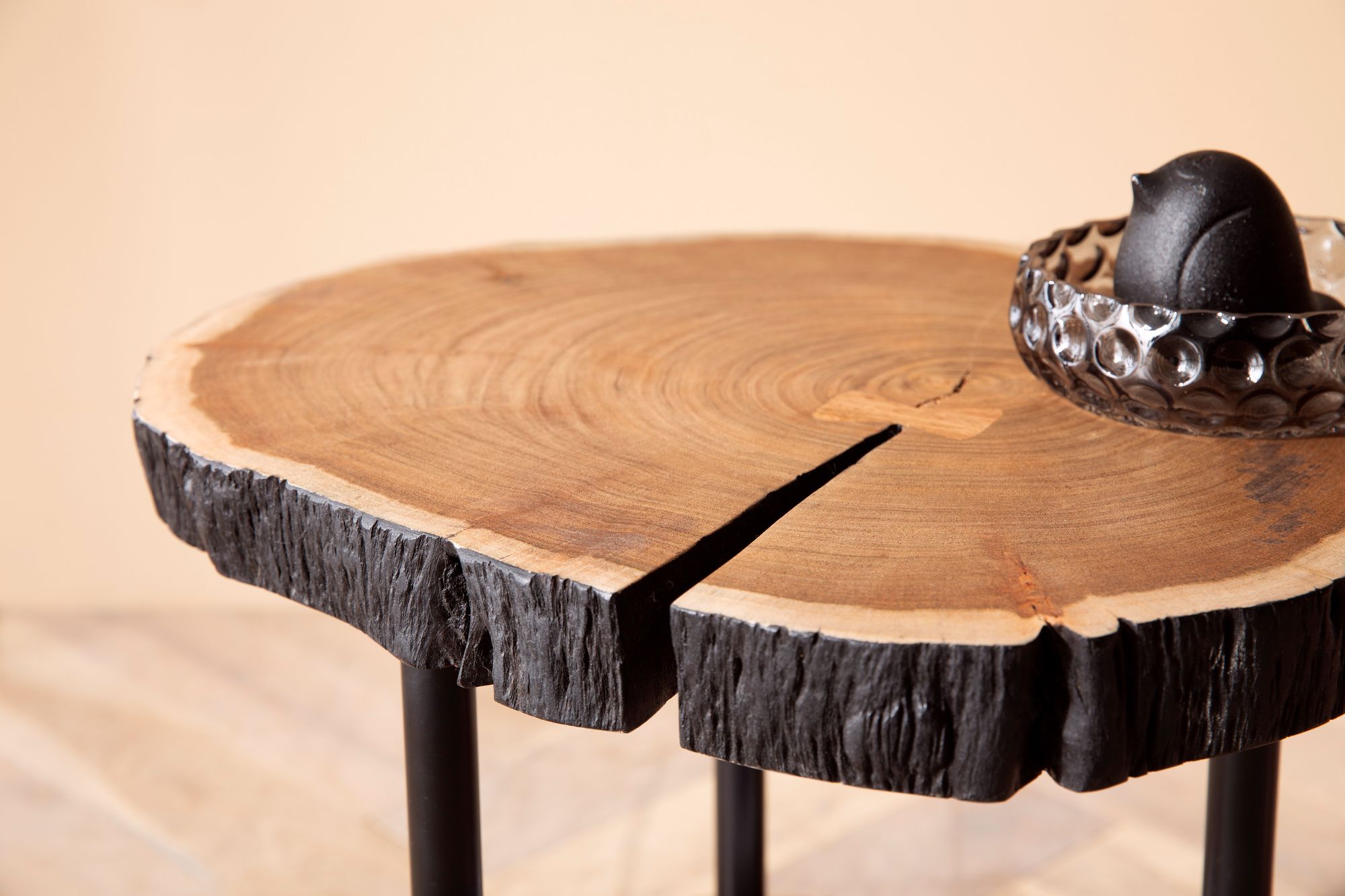 Beistelltisch FineBuy Couchtisch Holz 45x45x50 cm Wohnzimmertisch Baumscheibe