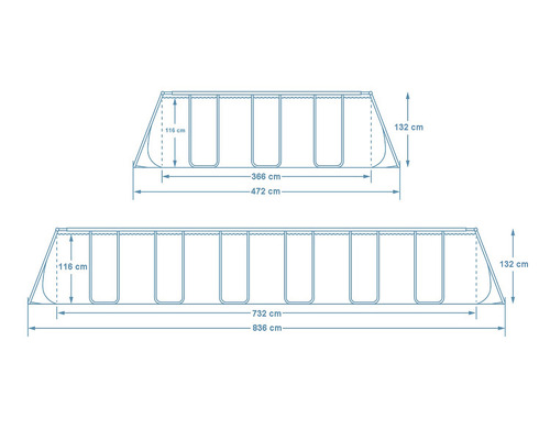 Opbouwzwembadframe zwembadset Planet Pool Elite rechthoekig 732x366x132 cm incl. zandfiltersysteem, ingebouwde skimmer, ladder, filterzand, afdekking, bodembeschermvlies & aansluitslang grijs