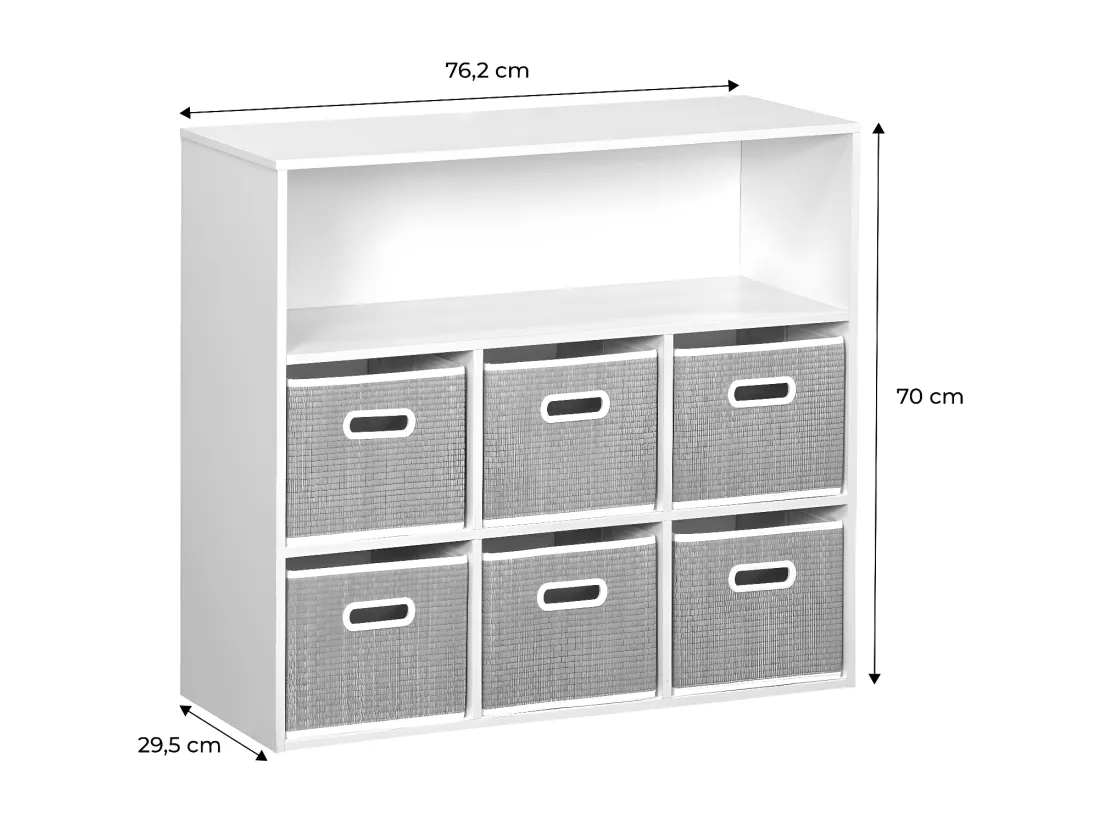 Meuble de rangement pour enfant avec 7 compartiments et 6 paniers en fibre végétale