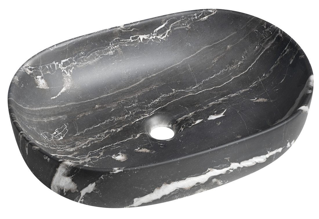 Sapho Rondane keramische waskom 60x42cm zwart marmer