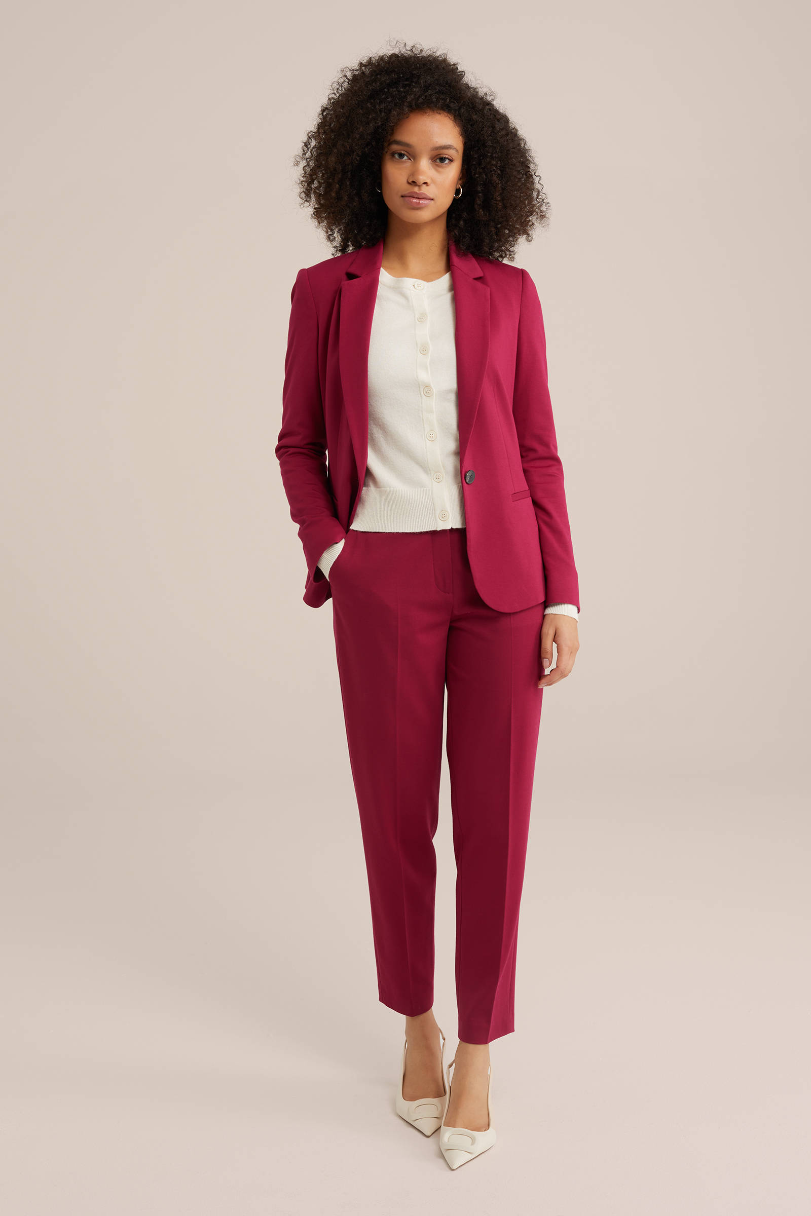 WE Fashion jersey getailleerde blazer donkerrood