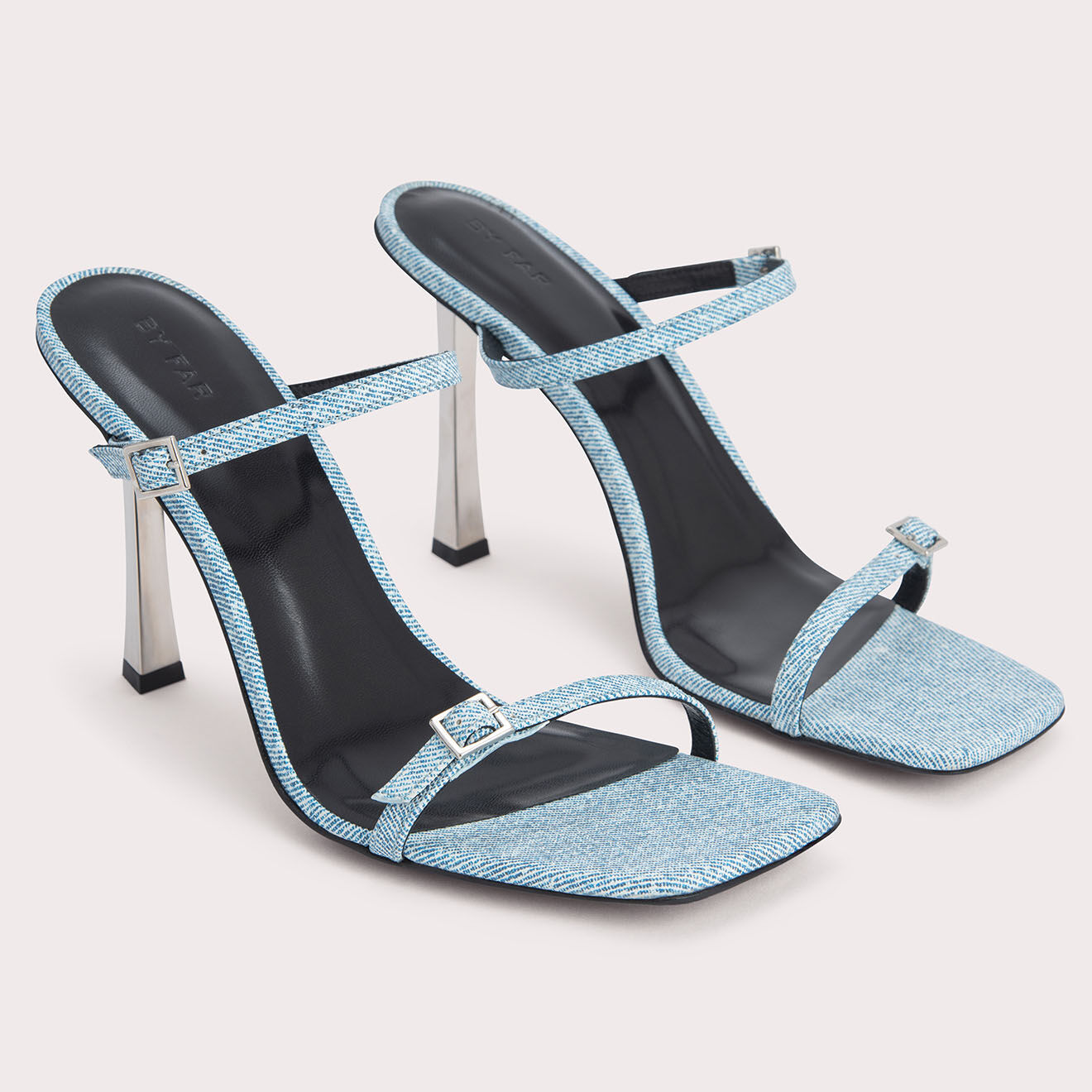 By Far Mules en Cuir Flick bleu denim - Talon 9 cm