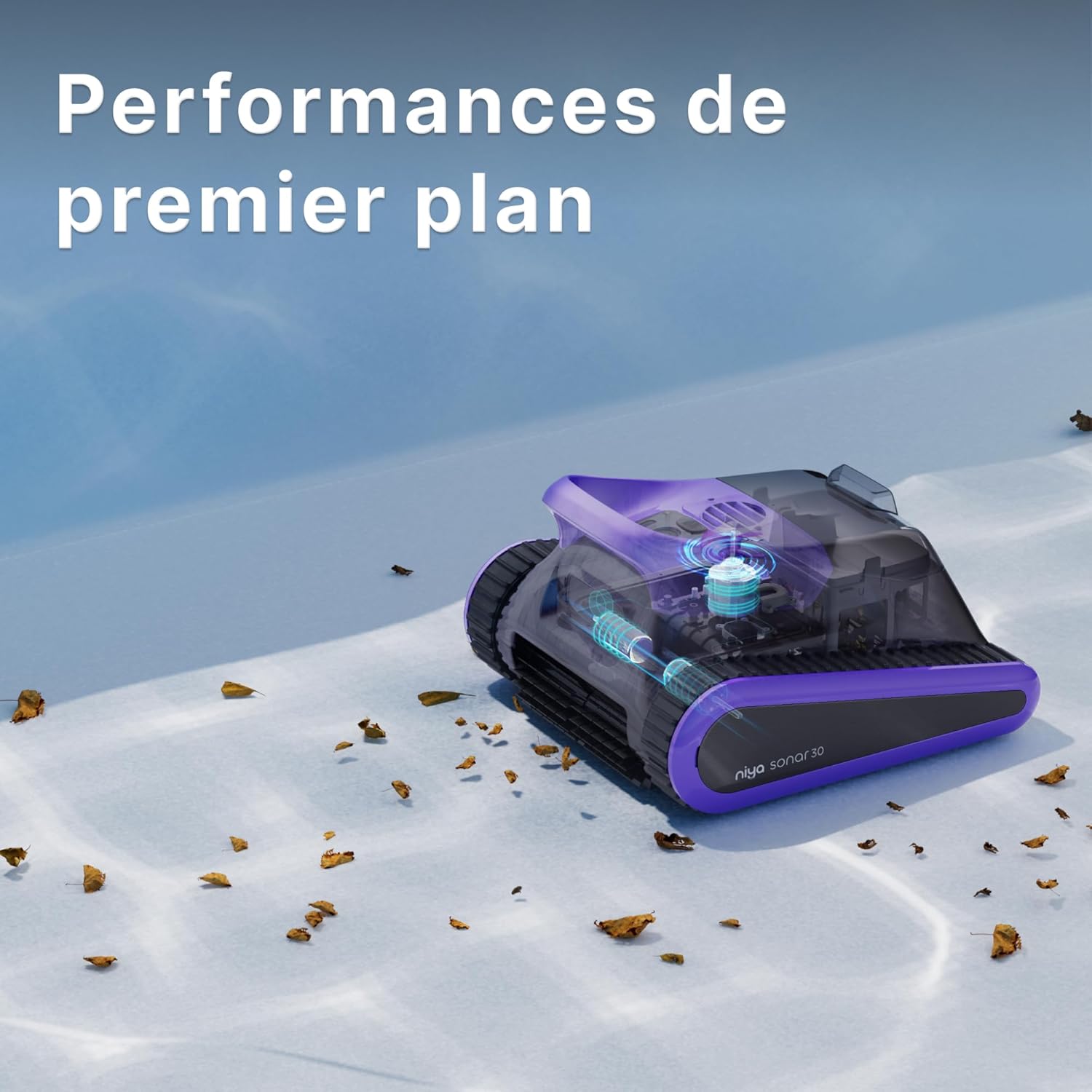 Niya Sonar 30 par Les créateurs de Dolphin, Offre jusqu'à 2h de Nettoyage sans Fil, Couverture complète de la Piscine grâce à sa Navigation Intelligente Sonar, par à Toutes Les Piscines jusqu'à 10m
