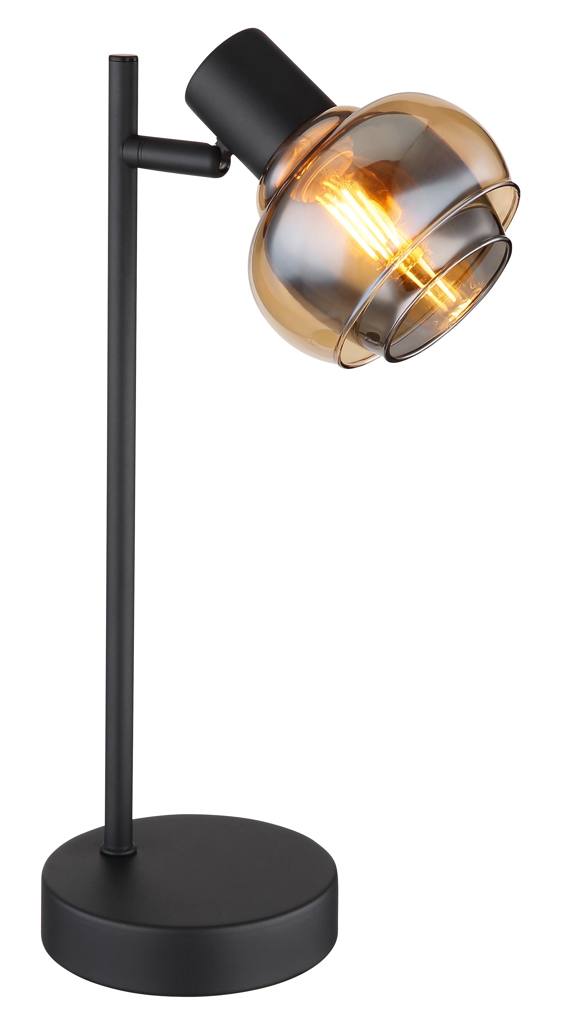 GLOBO Retrofit Tischlampe Tokki schwarz /rauchfarbig und amber 12x14,5cm H35cm