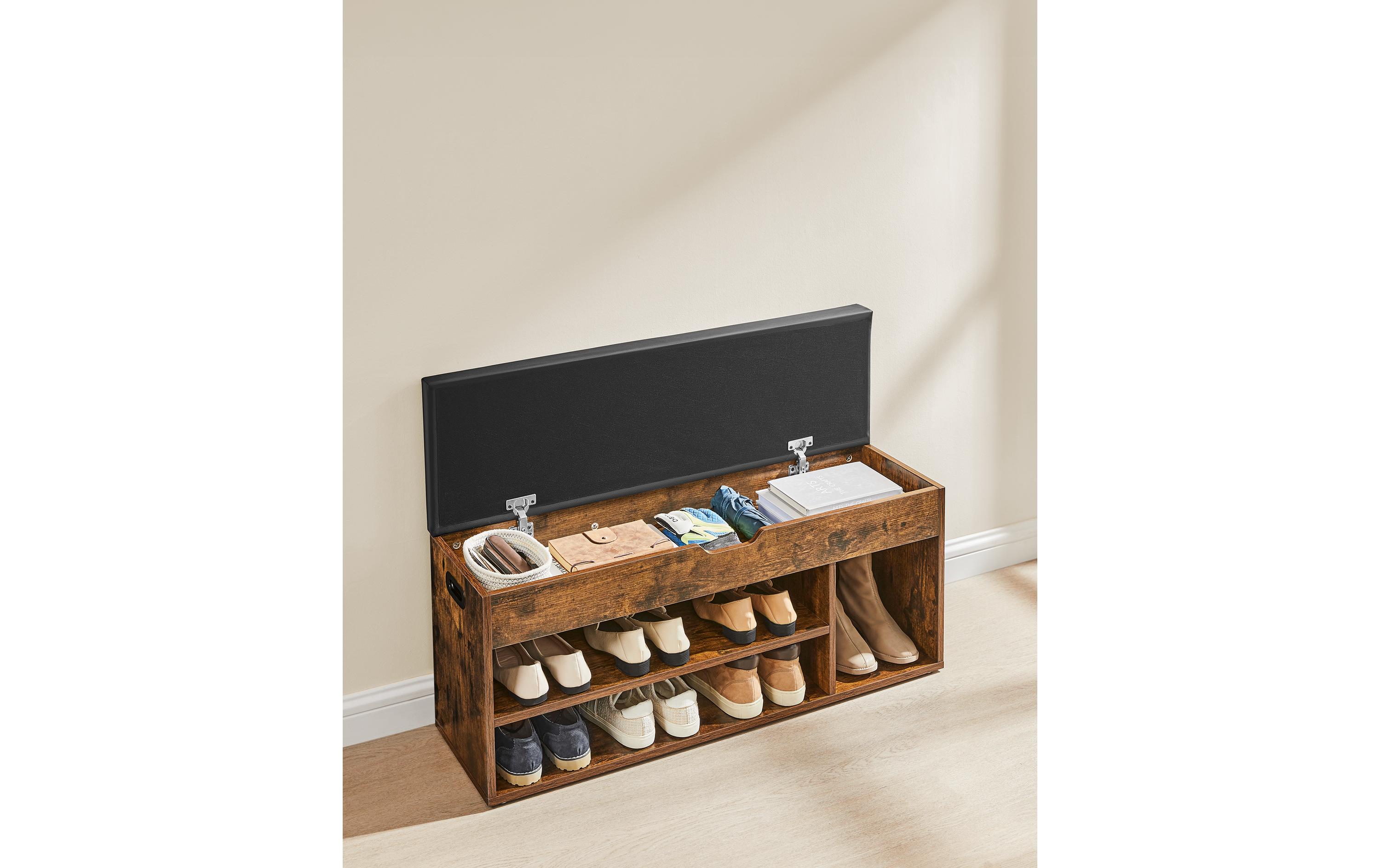 Sitztruhe mit 3 Fächern 100 x 44 x 30 cm, BraunSchuhbank für den Flur