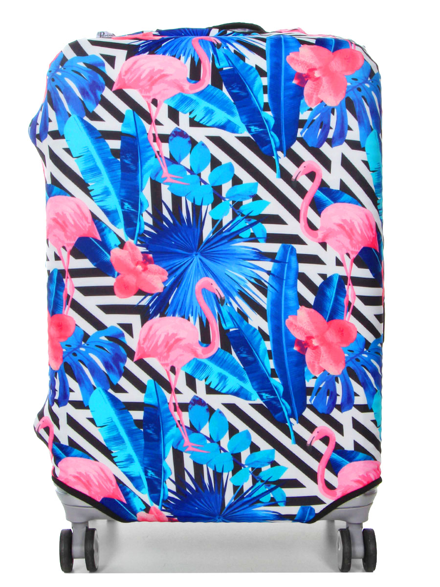 Housse de valise Periea Black & White Stripes with Flamingos M