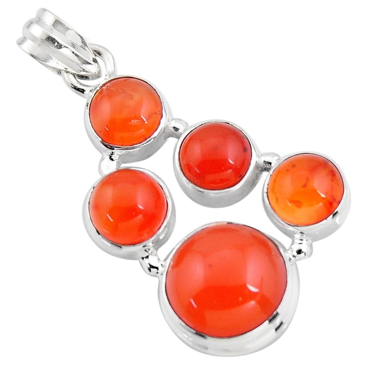 Pendentif serti de 5 cornalines agate rouge et argent + chaine 3cm gxi356