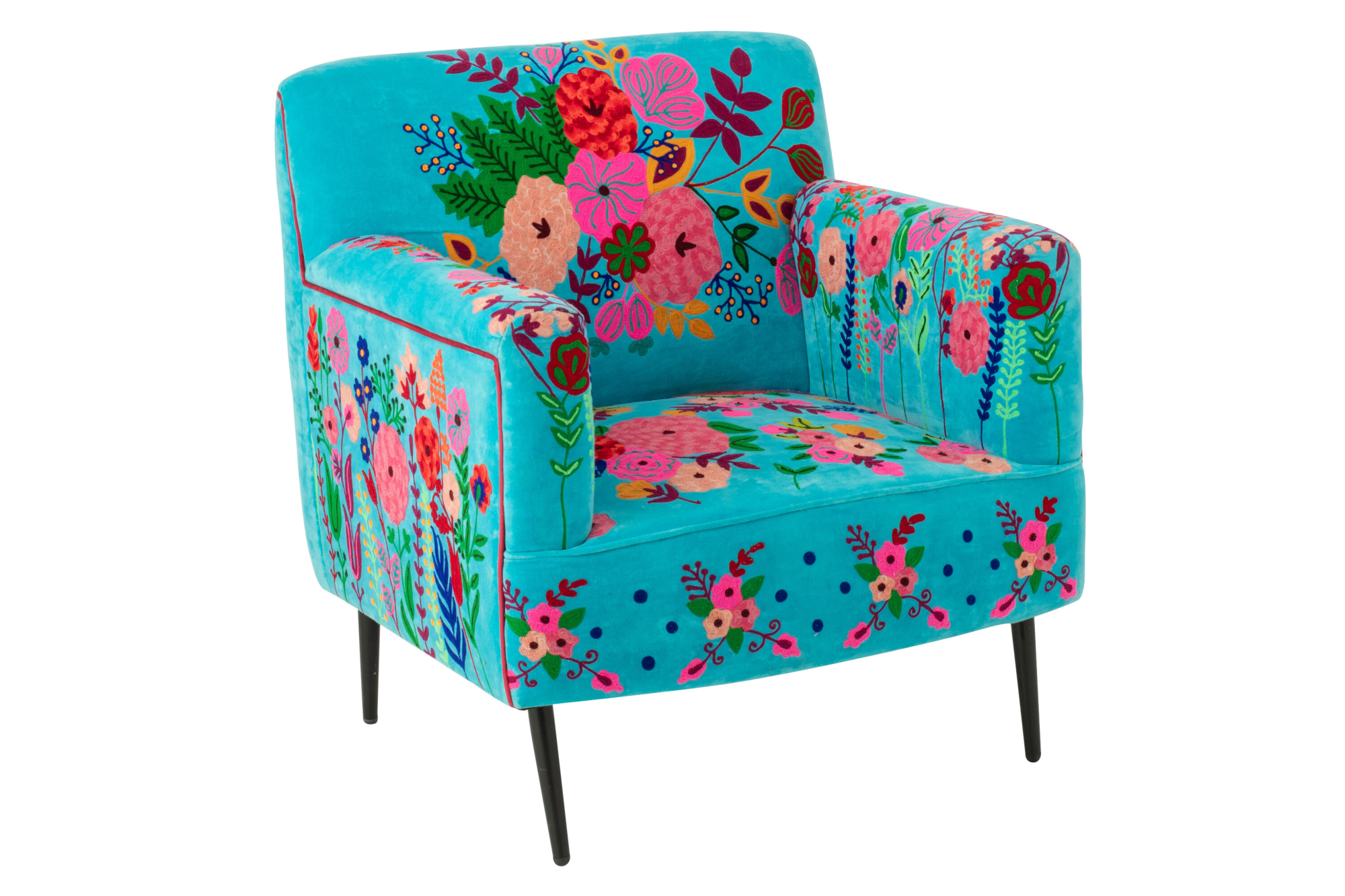 Fauteuil Bloemen Mangohout Azuurblauw