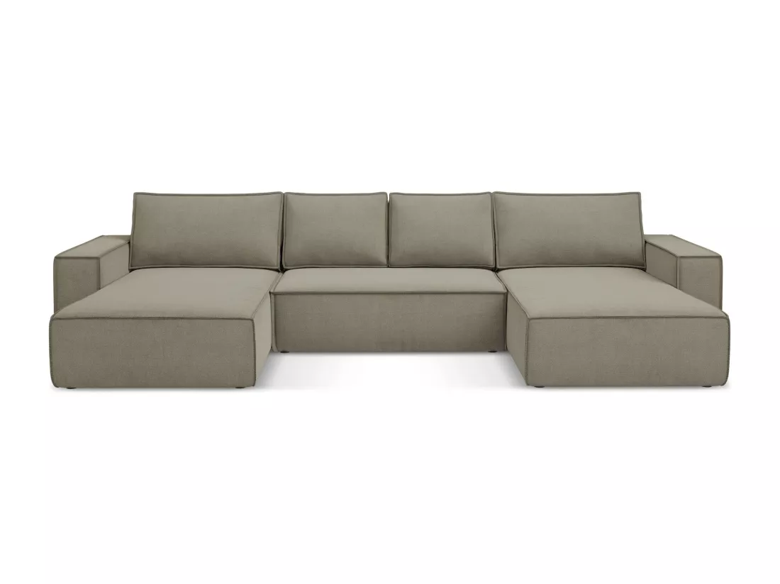 Canapé d'angle panoramique convertible en tissu texturé - beige foncé - KIMO