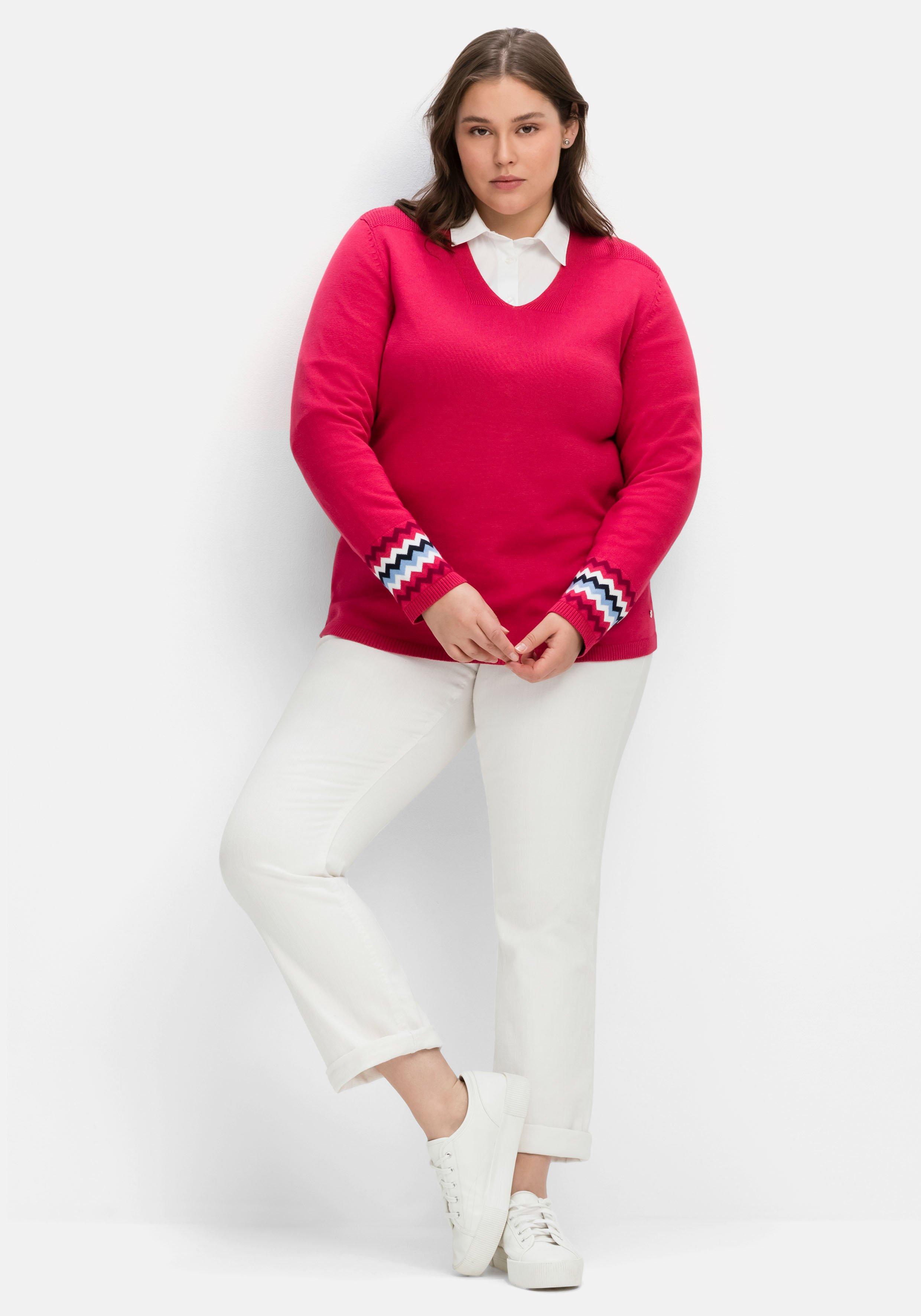 Pullover mit Kontrastmuster am Ärmelsaum