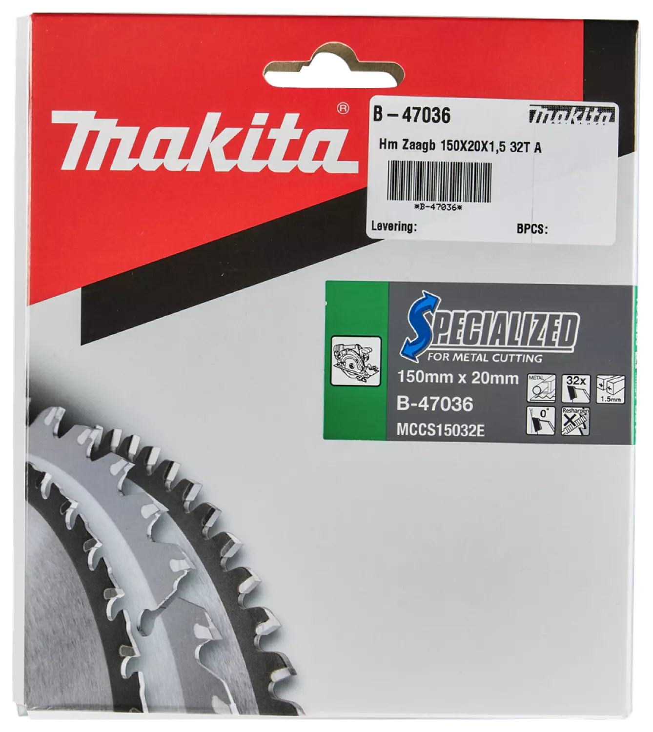 Makita B-47036 Cirkelzaagblad - 150 x20 x 32T - Metaal