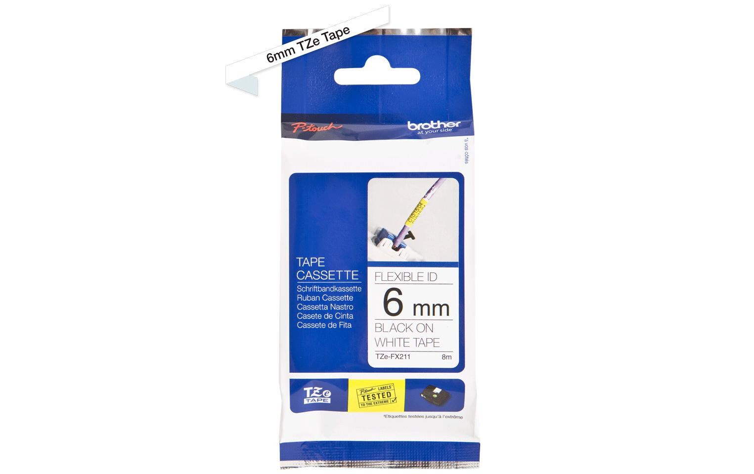 Beschriftungsband TZe-FX211 Schwarz auf Weiss6 mm-Beschriftungsband für Etikettendrucker