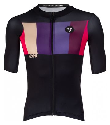 Maillot Manches Courtes LeBram Aubisque Noir Fuschia Coupe Ajustée