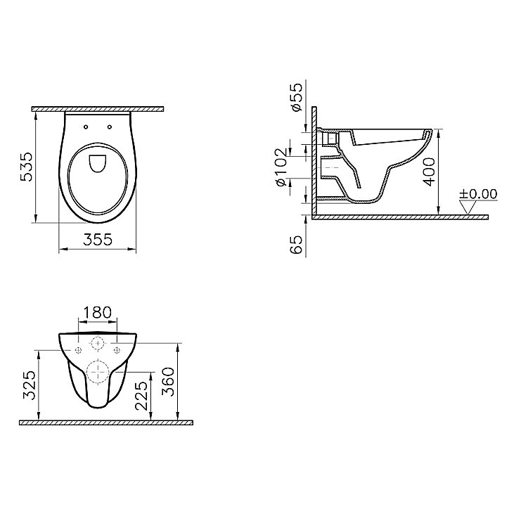 Cuvette suspendue Urmia en porcelaine vitrifiée avec abattant polypropylène blanc