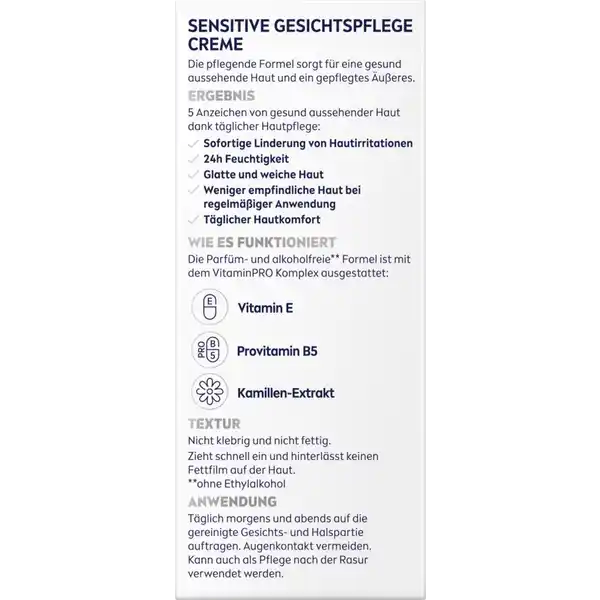 Sensitive Gesichtspflege Creme ohne Parfüm