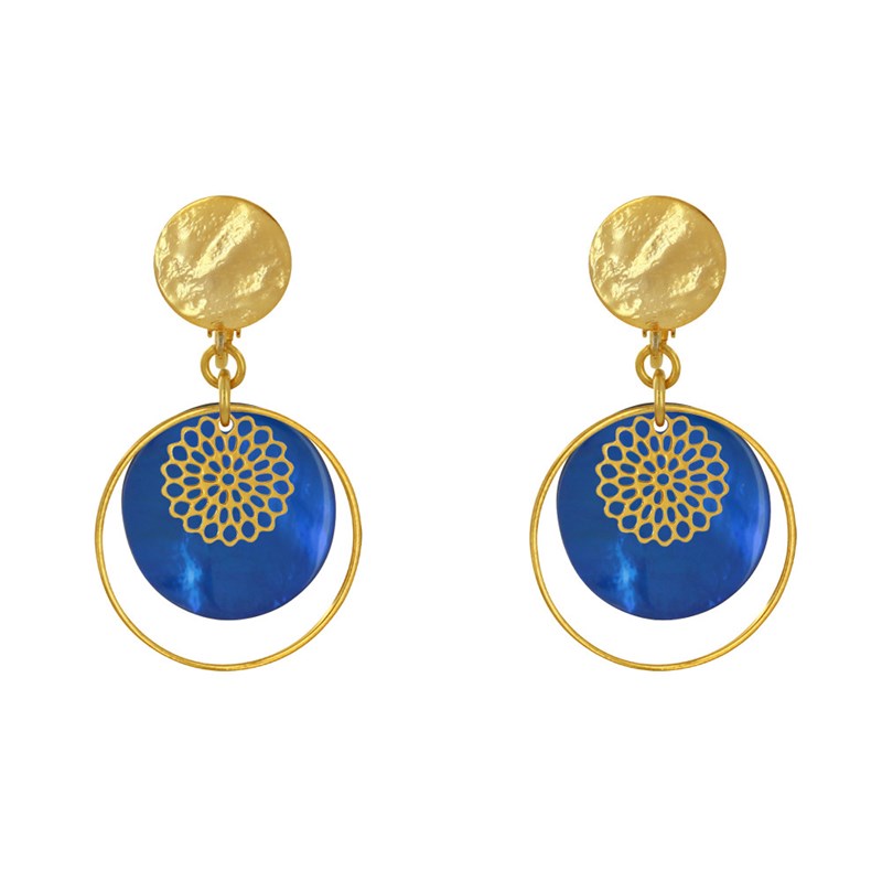 Boucles d'Oreilles Clip Métal Doré Cercle et Pastille de Nacre