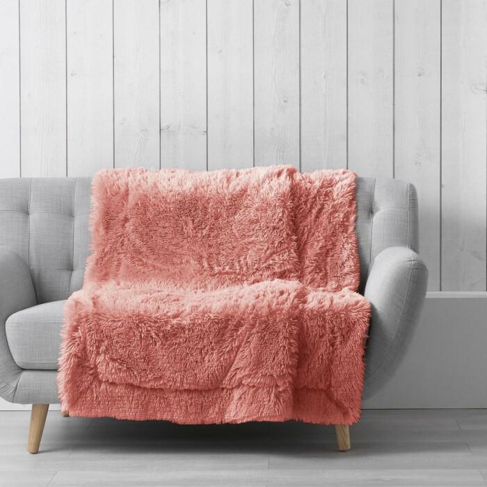 PLAID 125 X 150 CM IMITATION FOURRURE MARILOU VIEUX ROSE