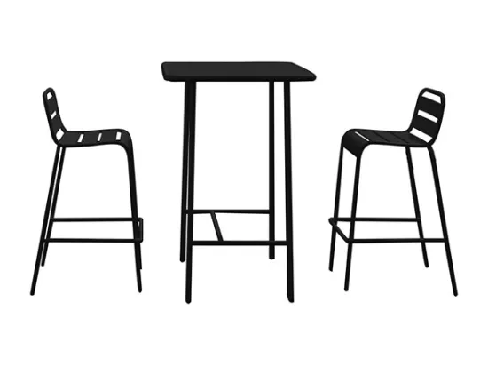 Salle à manger haute de jardin en métal : une table L.70 cm et 2 chaises - Noir - MIRMANDE de MYLIA