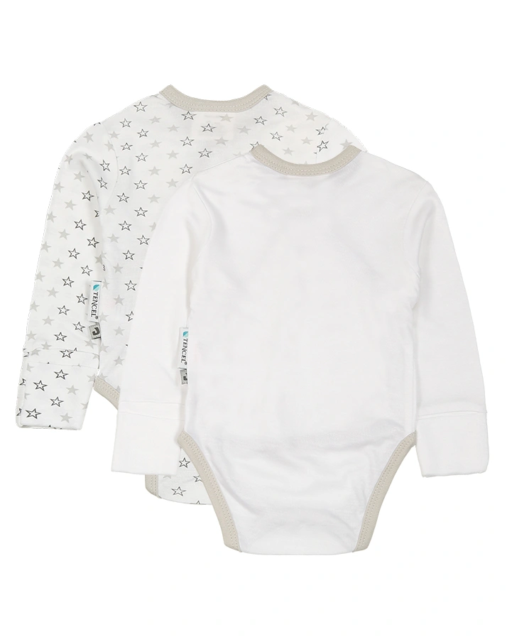 Langarm-Wickelbody BABY BEAR 2er-Pack in weiß/grau