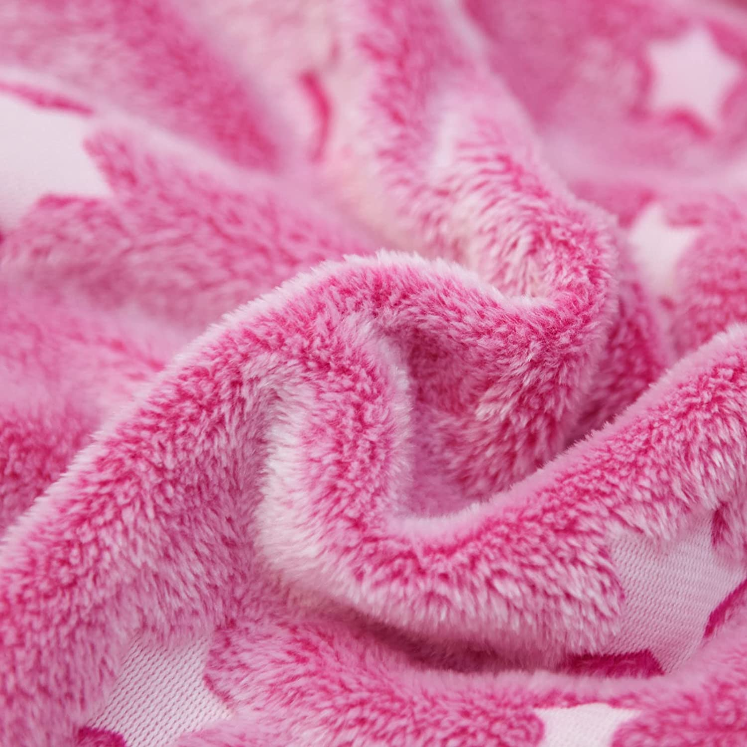 (180x150cm) Fluoreszierende Kinder Kuschel Decke Leuchtende Mond / Sterne Plüschdecke - Rosa