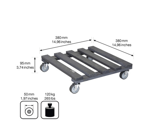 Wagner plantenwagen 38 x 38 x 9,5 cm hout antraciet