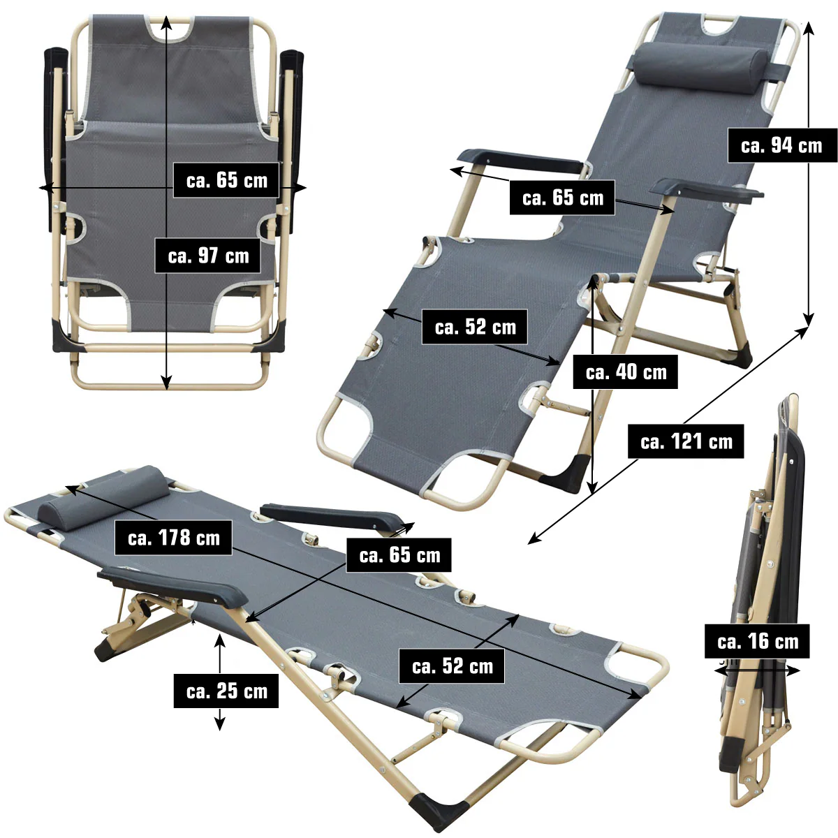 Liegestuhl Campingliege 178 cm Sonnenliege Gartenliege Liege Strandliege Stuhl