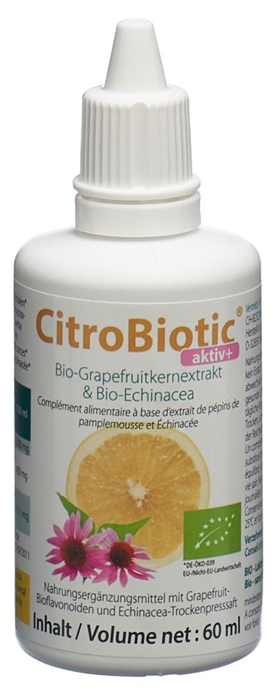 CITROBIOTIC aktiv+<br>60 ml, Flasche, Grapefruitkern Extrakt & Echinacea Bio