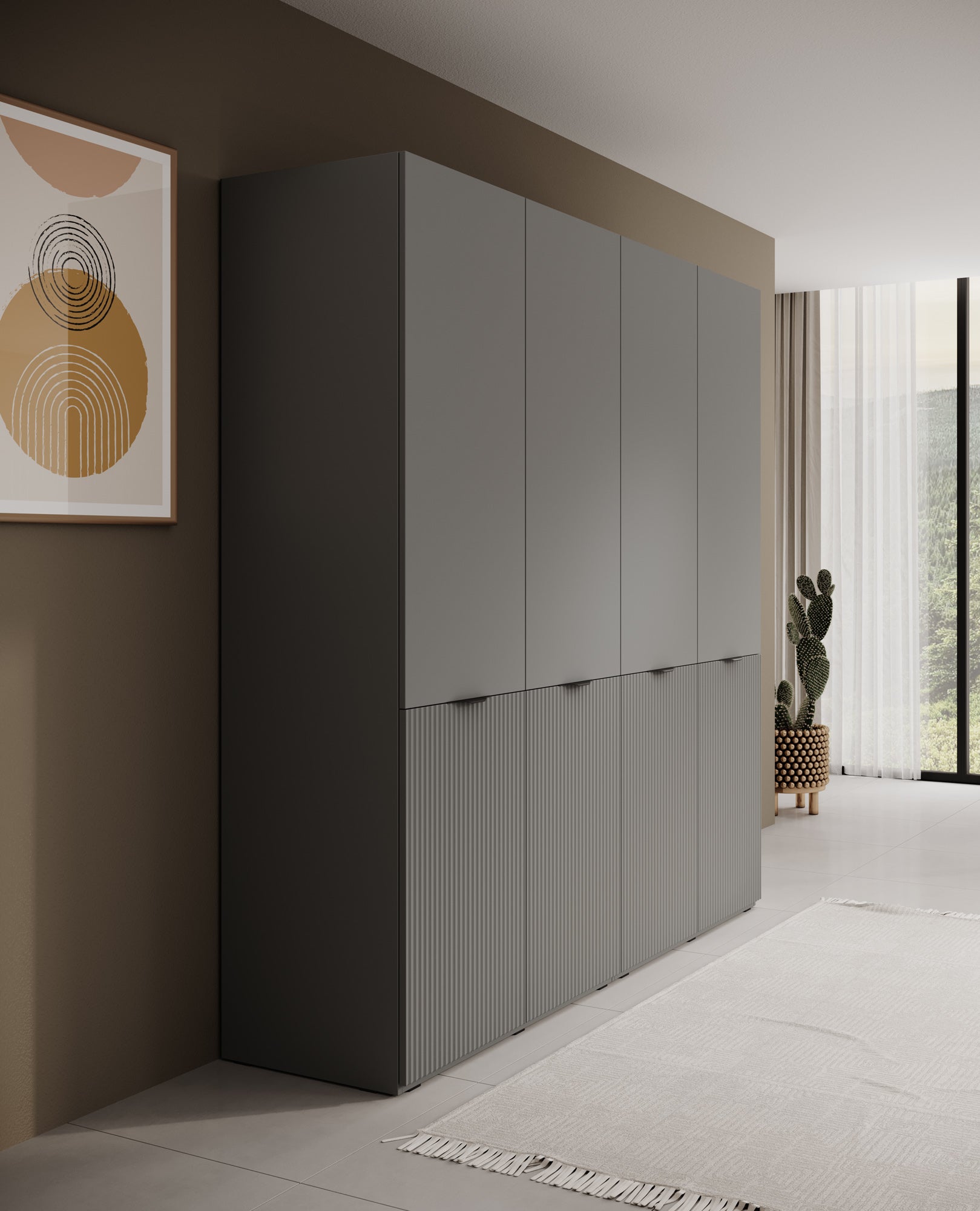 Shelton - Kledingkast 4-deurs - Grijs - 202x51x200 cm