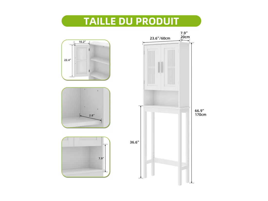 YITAHOME Meuble de Rangement au-Dessus des Toilettes, Armoire avec Étagère Intérieure Réglable et Ouverte, Blanc